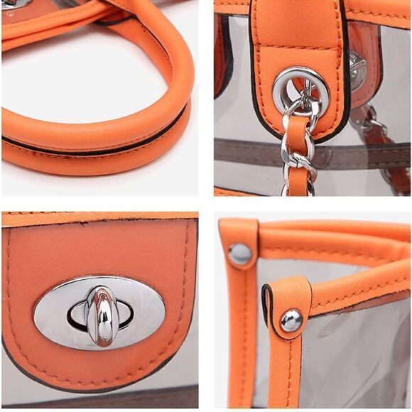 Large Clear Tote Bag Set Orange - Picture 5 of 6